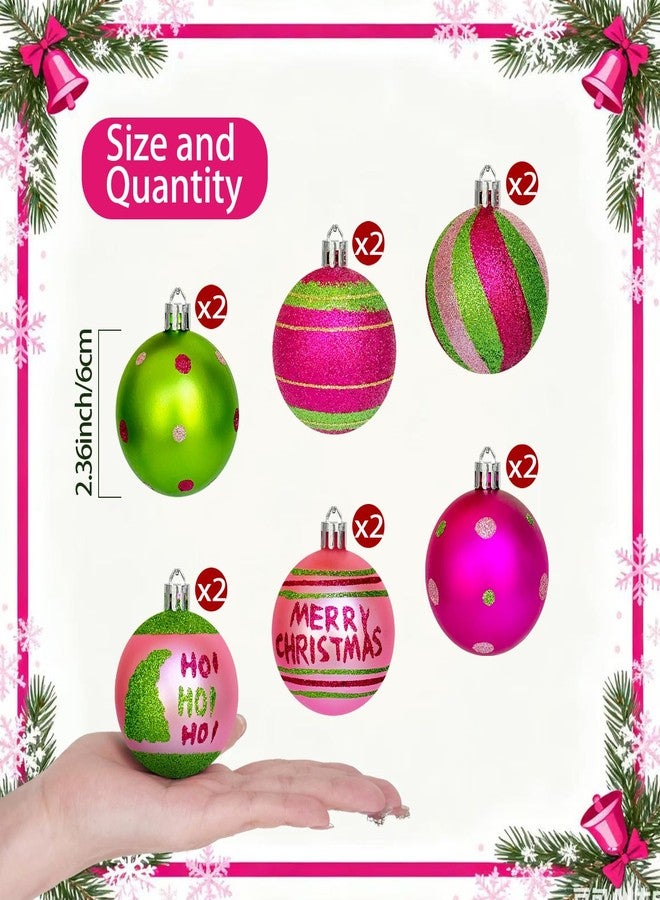Emopeak 2.36 Inch Christmas Ball Ornaments for Xmas Tree - 12 Pcs, Pink Rose Red Green Glittering Hanging Bulbs, Xmas Elf Balls Tree Decorations Set for Christmas Holiday Party Decor - Image 4